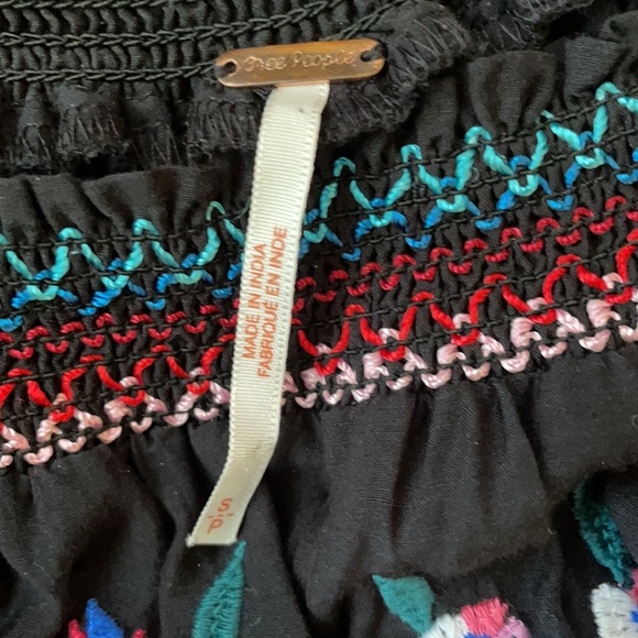 Free People Boho Sunbeam Black Rainbow Floral Embroidery Mini Dress Small - Picture 6 of 6